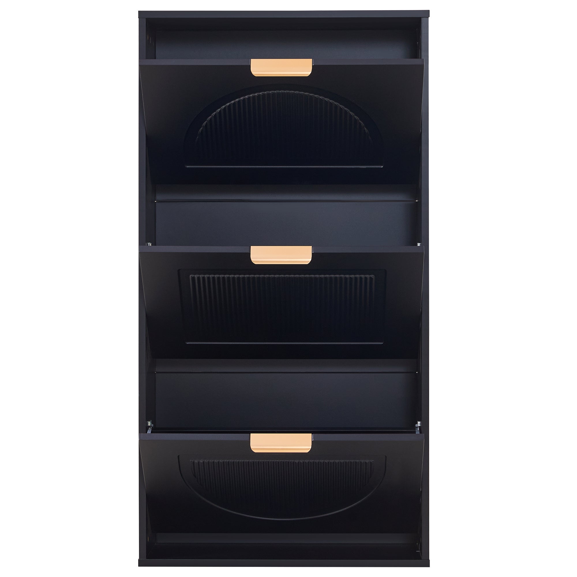 Meuble à chaussures moderne 60x24x114cm - 3 portes abattants - Noir - 5