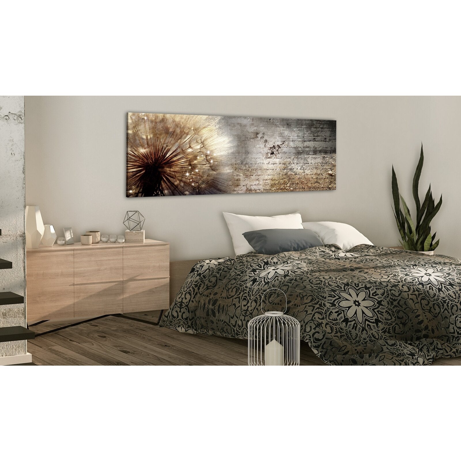 Tableau pissenlit sur béton - 120 x 40 cm - 2