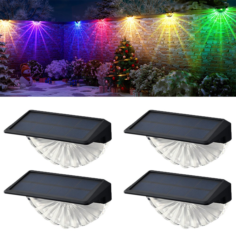 Zestaw 4 solarnych lamp LED RGB na ogrodzenie, 8 trybów oświetlenia, wodoodporne oświetlenie zewnętrzne IP44 do ogrodu, na taras, werandę, podwórze