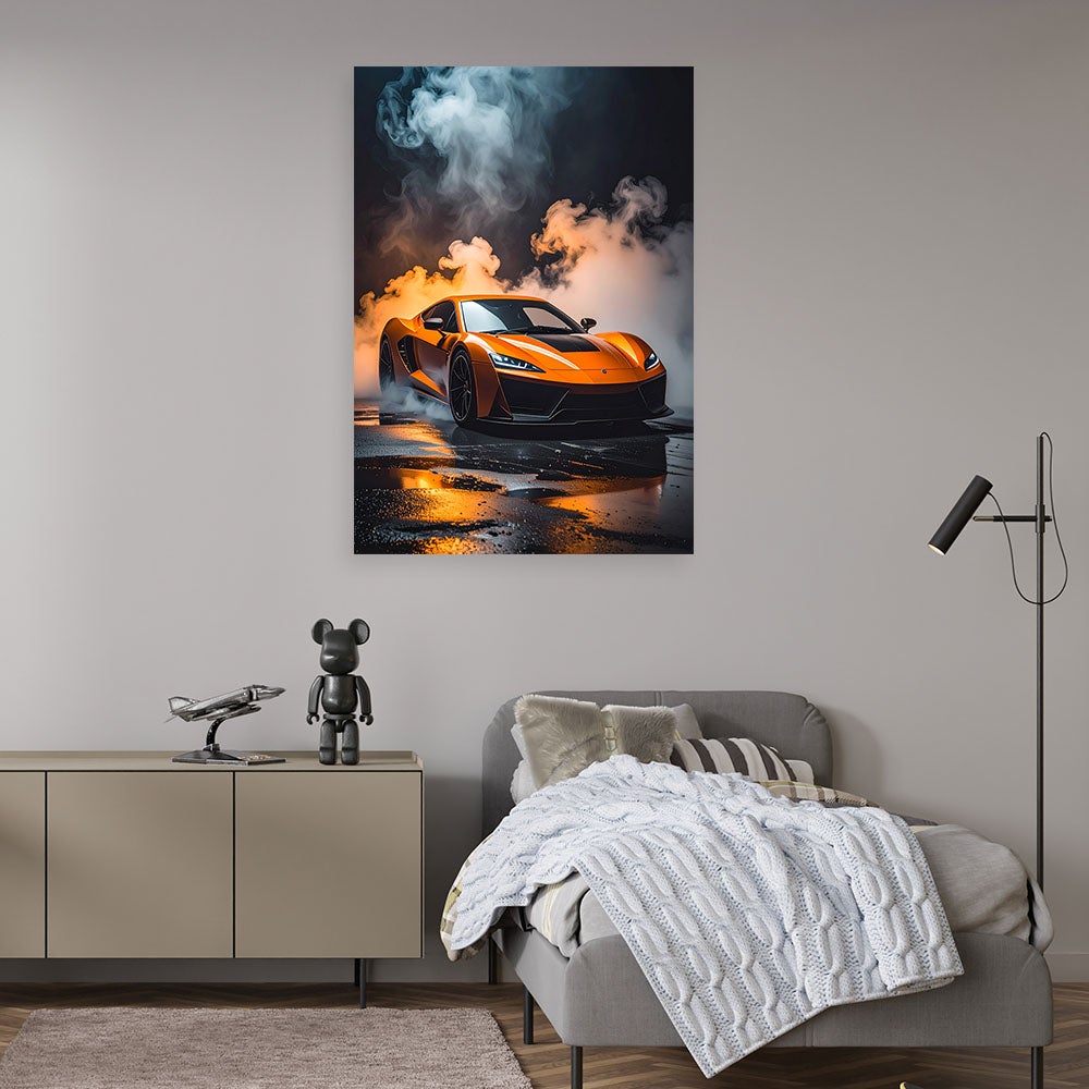 Obraz do biura salonu loftu pokoju nastolatka, Samochód sportowy pomarańczowy 40x60 - 2