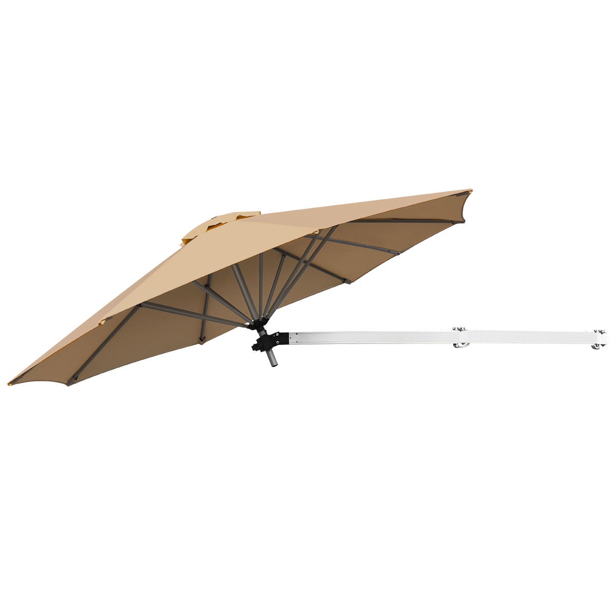 Parasol przeciwsłoneczny na ścianę, wychylny, z regulowanym drążkiem aluminiowym, montowany na ścianie, na balkon, podwórze, Ø 247 cm (beżowy)