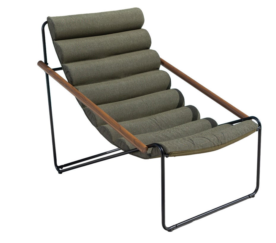 Fauteuil de détente en acier - bois et vert - SAVANE - 4