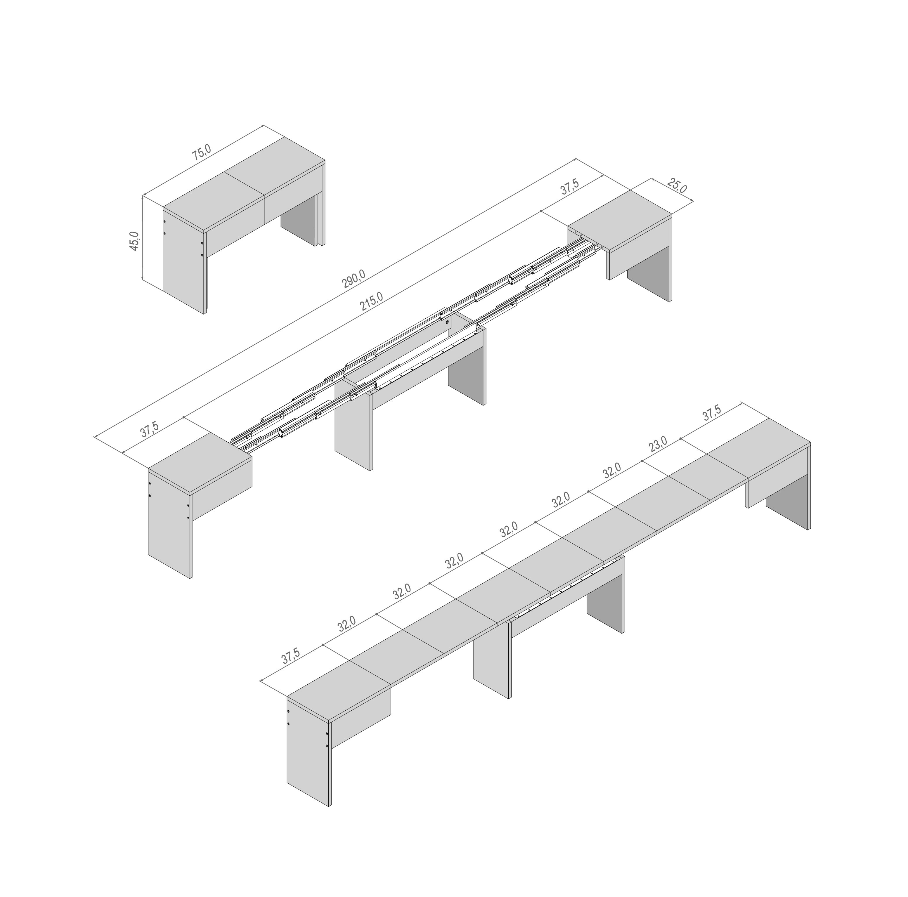 Tutto in uno! Kit tavolo console con 2 panche con porta allunghe (apertura 3 metri)- Bianco - 4