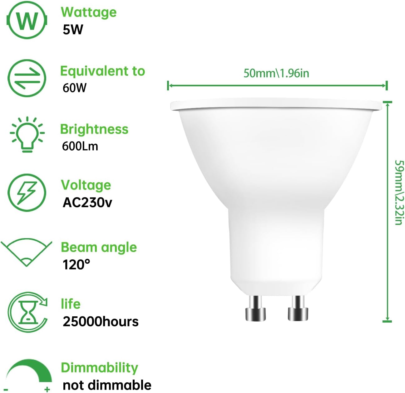 Lot De 6 Ampoules LED GU10 4W – Équivalent 50W Halogène, Lumière Chaude 3000K, Non Dimmable