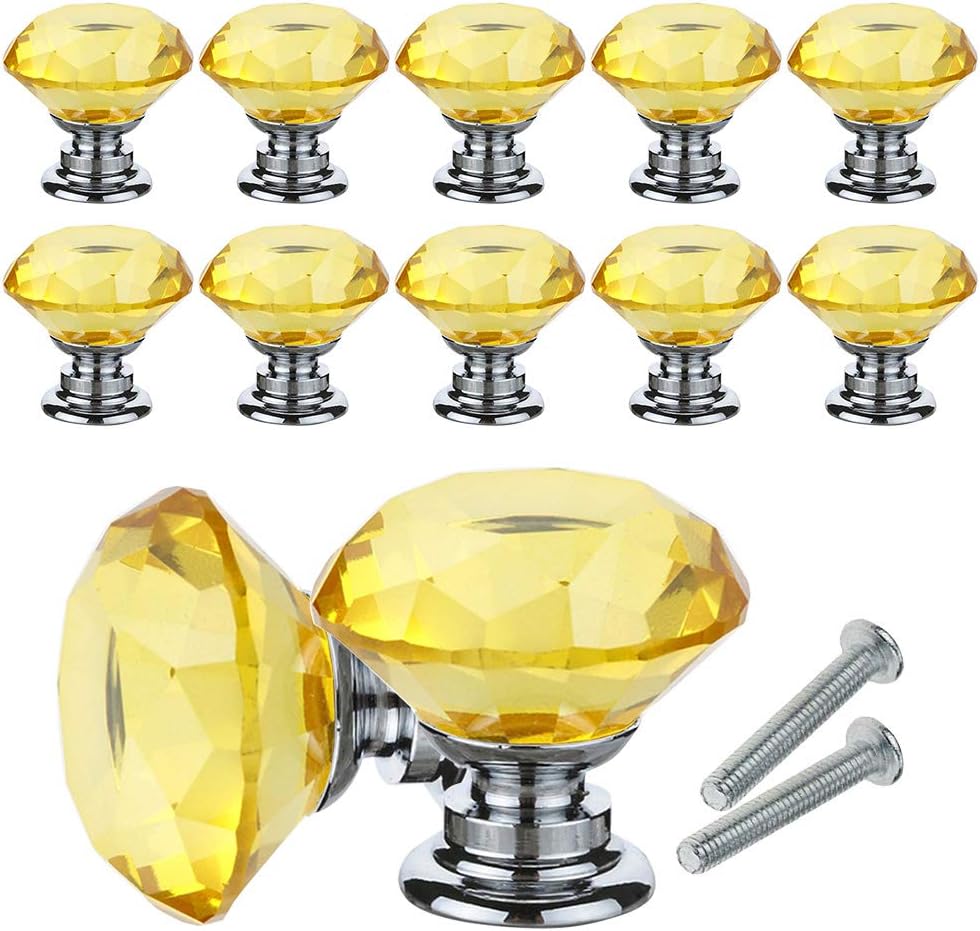 10 szt. Kryształowych Gałek do Mebli, Kryształowe Gałki z Diamentami, 30mm Gałka do Drzwi Szafy Szuflady Szafki z Śrubami do Domu Biura, Co