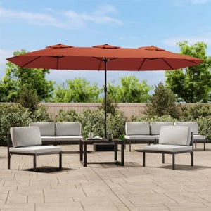 VidaXL Ombrellone A Doppia Testa 316x145 Cm - Nero/Grigio Scuro - Con Manovella E Base Con Sacchetto Sabbia