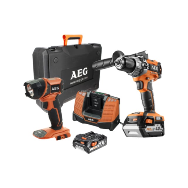 Perceuse à percussion compacte AEG 18V Brushless - 2 batteries 2.0Ah - 1 chargeur - 1 lampe 18V - BSB18C2BL-X02CKIT2