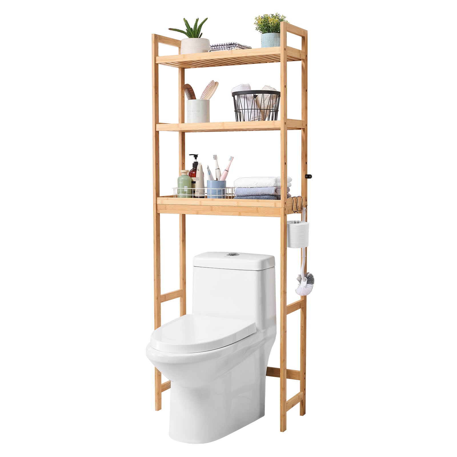 Mueble Baño Organizador Espacio Armario Almacenamiento Inodoro VEVOR  Blanco, Estantes Ajustables Ahorro Espacio VEVOR Estante Ajustable Inodoro, image size:1600x1600