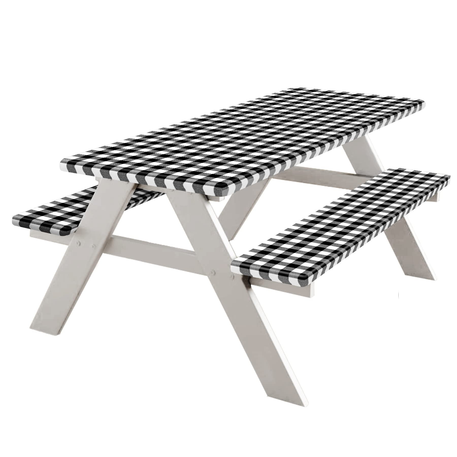 Lot De 3 Nappes Ajustées Pour Table De Pique-nique Et Banc, Housse De Table De Pique Nique Avec Housses De Banc Pour Pique Nique Interieur Et Exterieur Salle A Manger Motif Marocain Gris