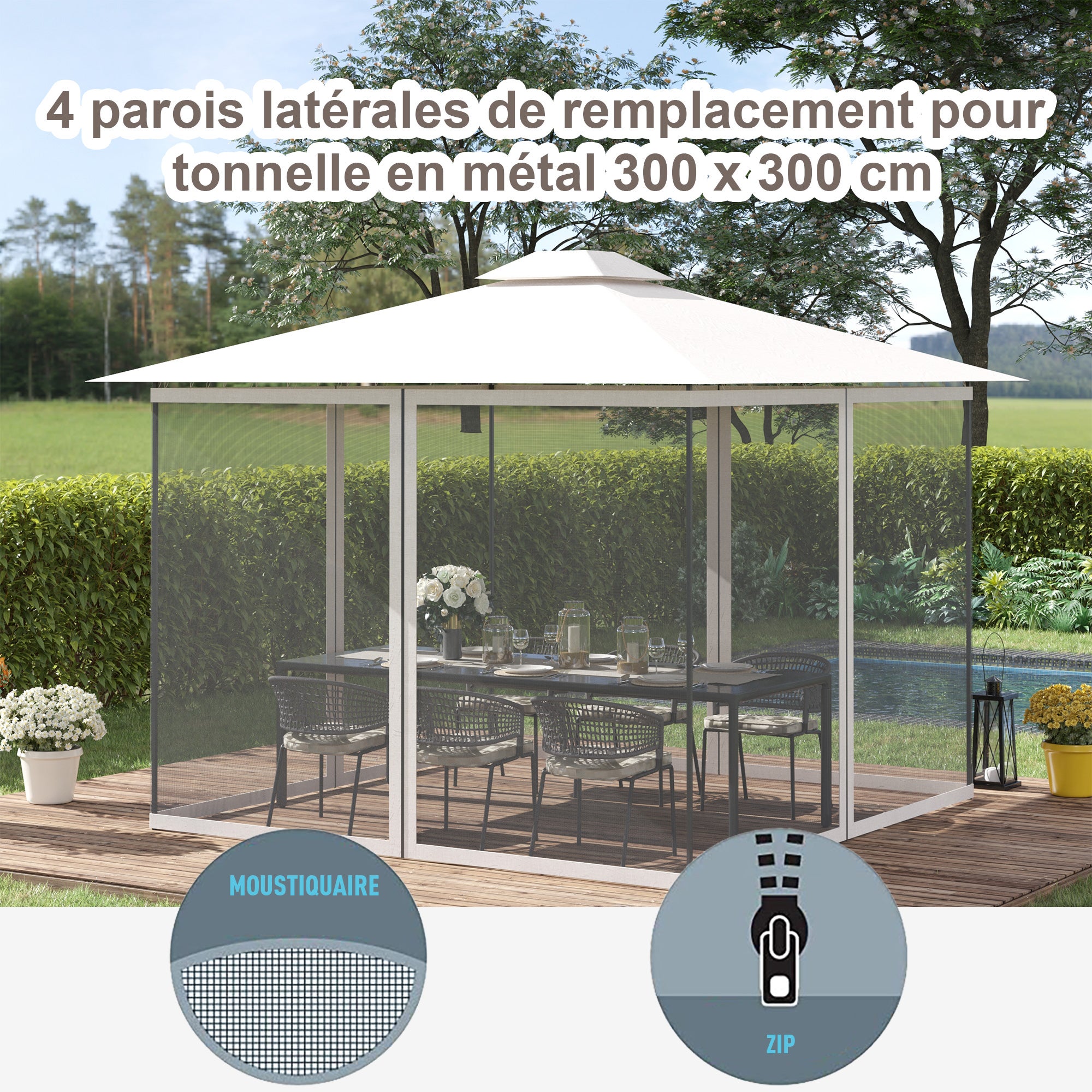 Moustiquaires pour barnum de jardin nylon Outsunny - 4