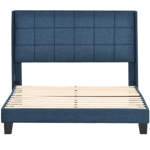Lit adulte Lit capitonné design moderne et sa tête de lit capitonnée, lit double 140x200cm, lin Bleu (sans matelas) - 2