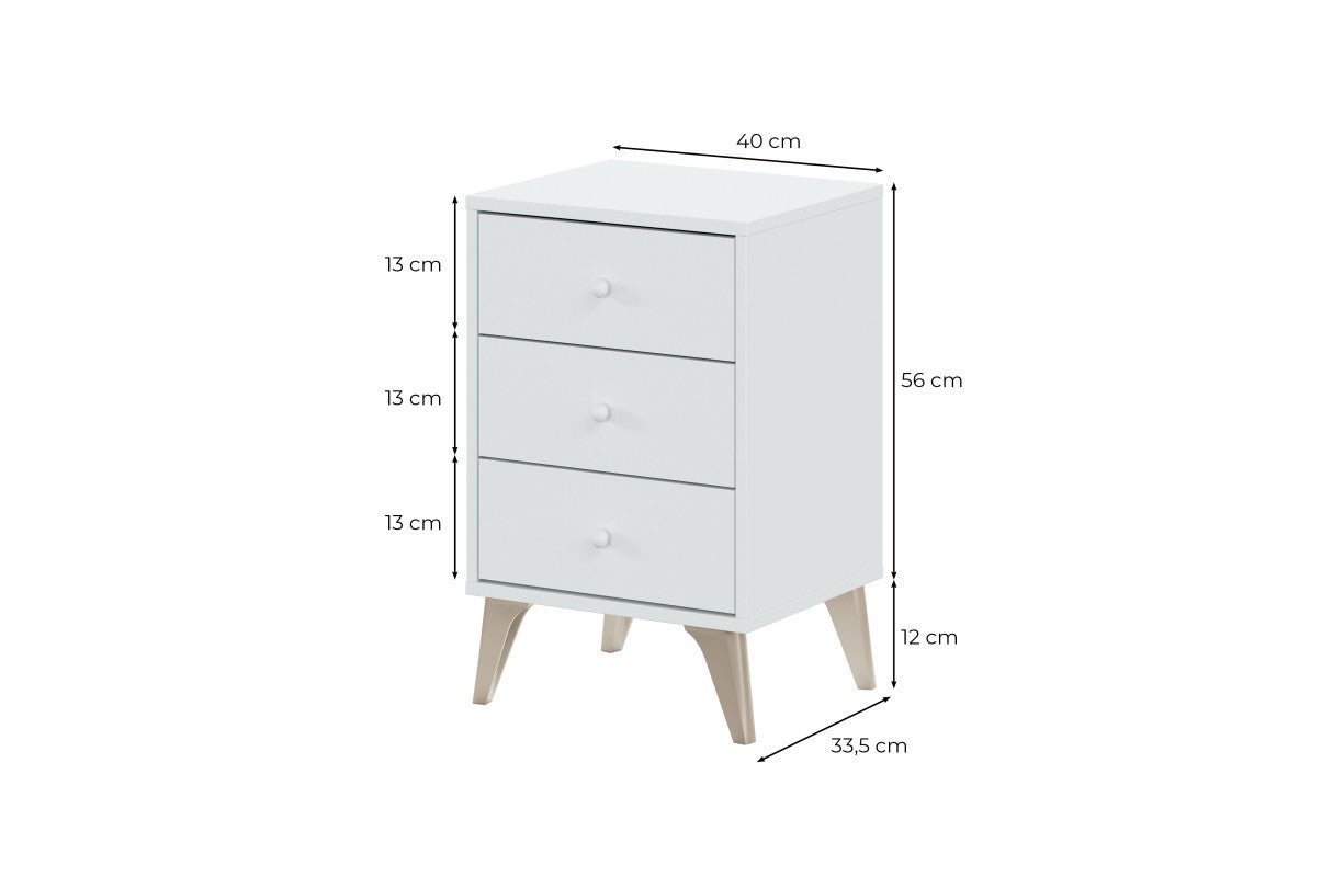Chevet scandinave ZORA 3 tiroirs L40cm x H56cm - Blanc - 6