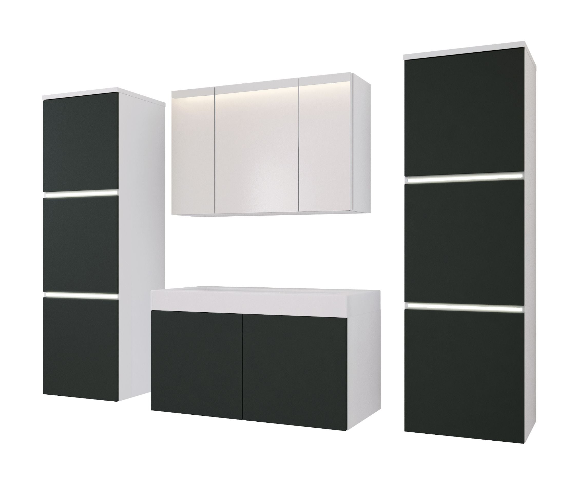 Zestaw mebli łazienkowych, Matowa biel, antracyt, 160 x 130 cm