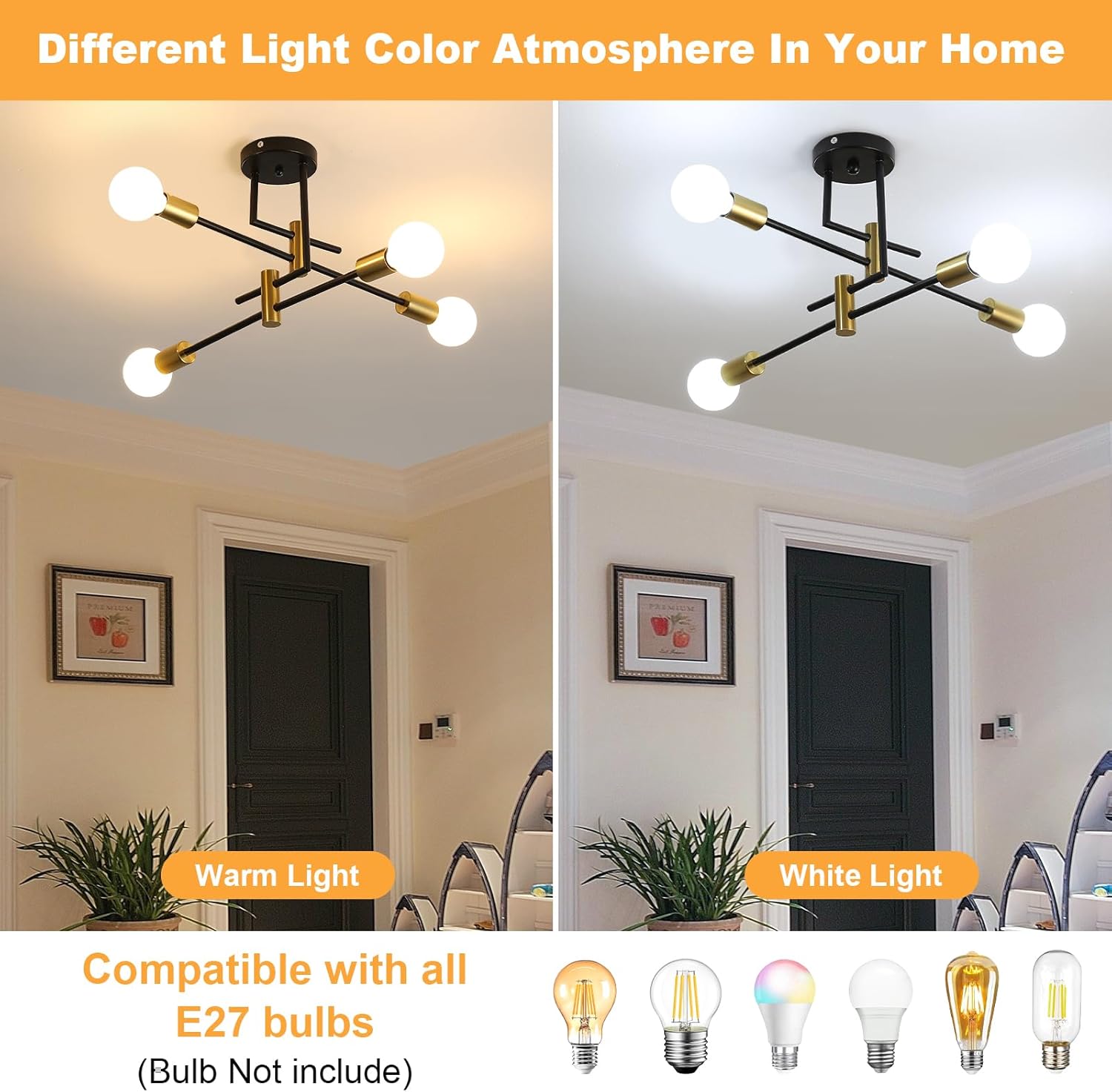 COMELY Lustre Industriel Vintage, Lustre Plafonnier à 4 lumières, E27 Rétro Lampe Suspension Vintage, Plafonnier Noir Intérieur, Lustres pour Chambre - 3