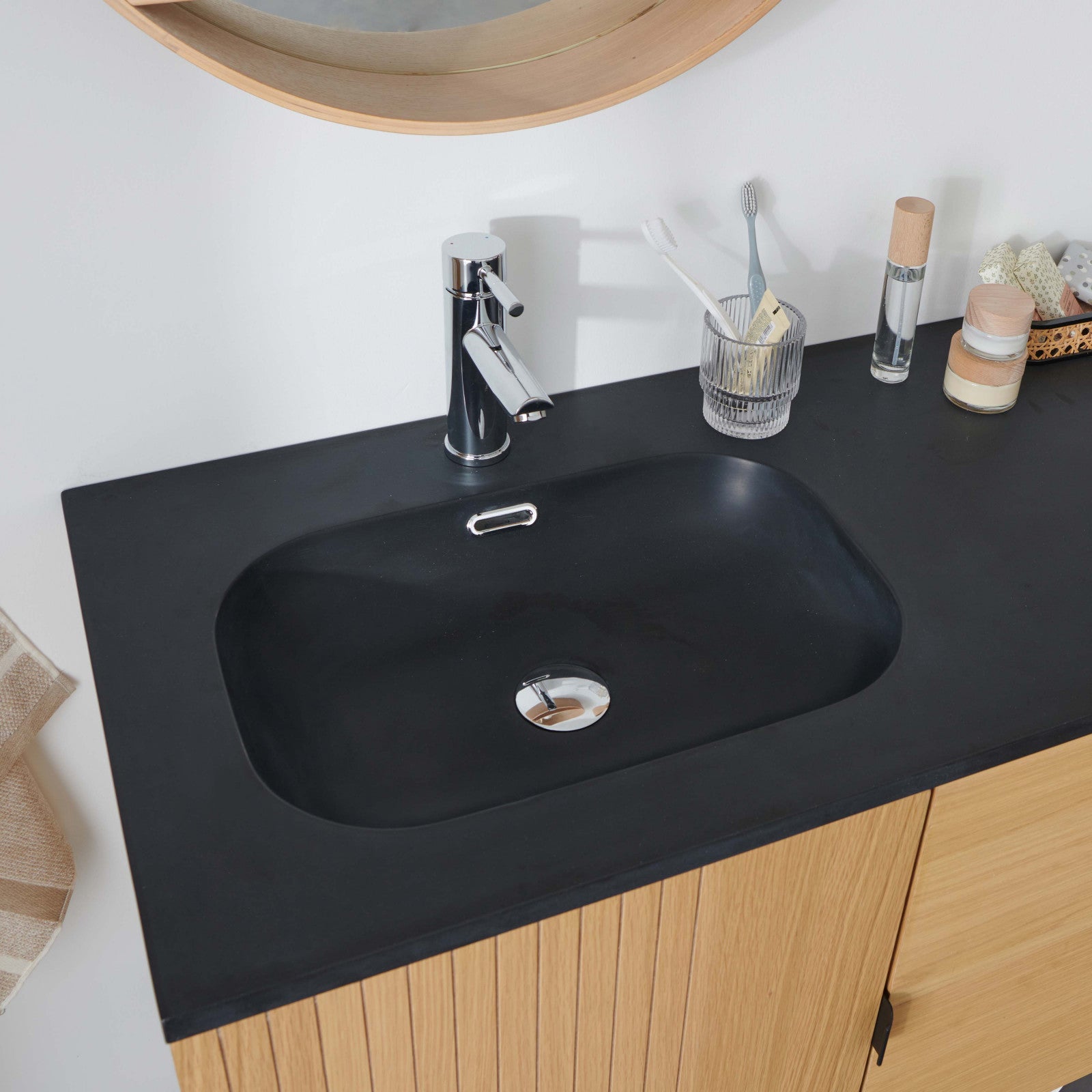 Meuble double 140cm chêne STUDIO suspendu avec plan résine - 5