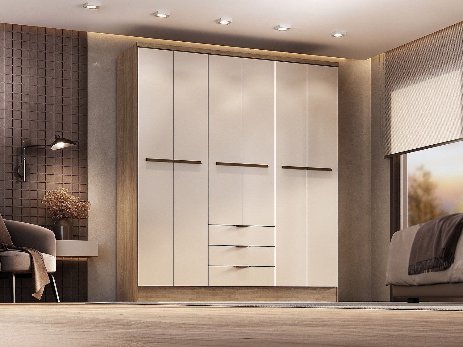 Armoire 6 portes et 3 tiroirs - L180 cm - Coloris : Beige et naturel - PEROLI - 6