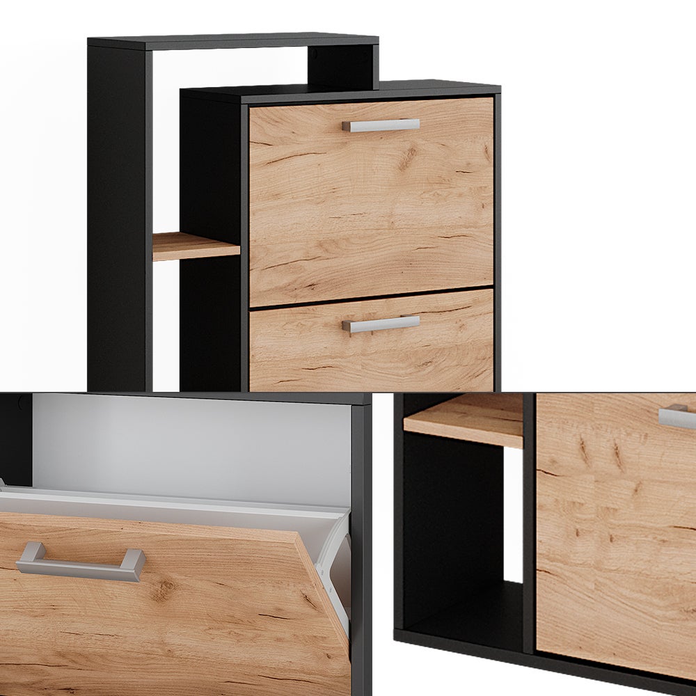 Vicco Meuble à chaussure Orlando, Chêne doré/anthracite, 80x128.3cm avec 3 compartiments - 6