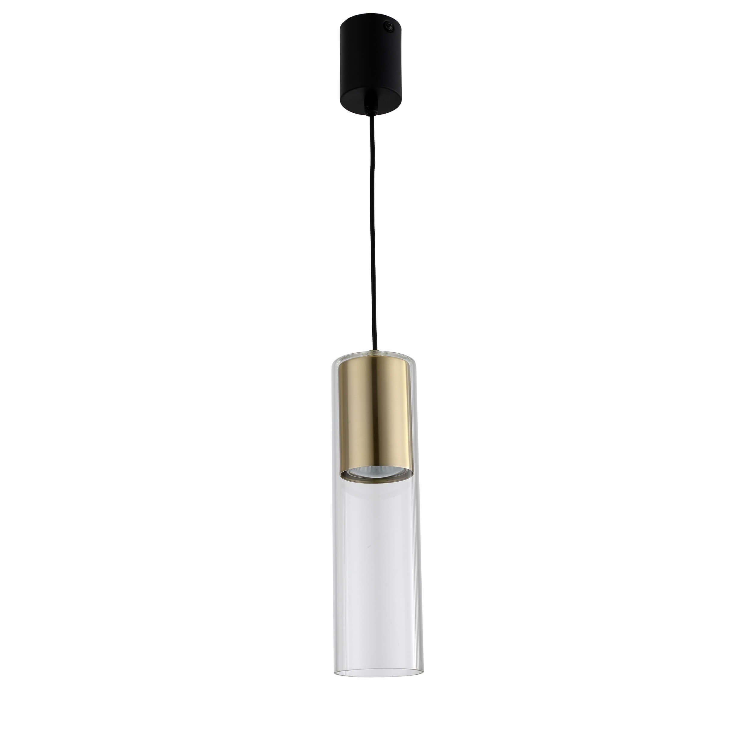 Lampa wisząca Manacor złoto-transparentna-czarna 1xGU10x50W wym: 150 x 7 x 7 cm szkło Light Prestige