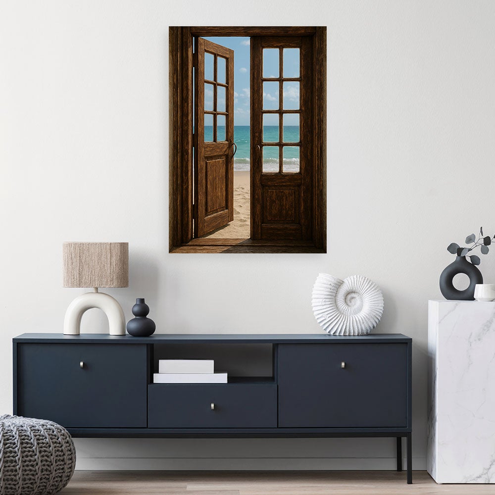 Obraz do salonu, Shabby Chic Widok Drzwi na plażę 70x100
