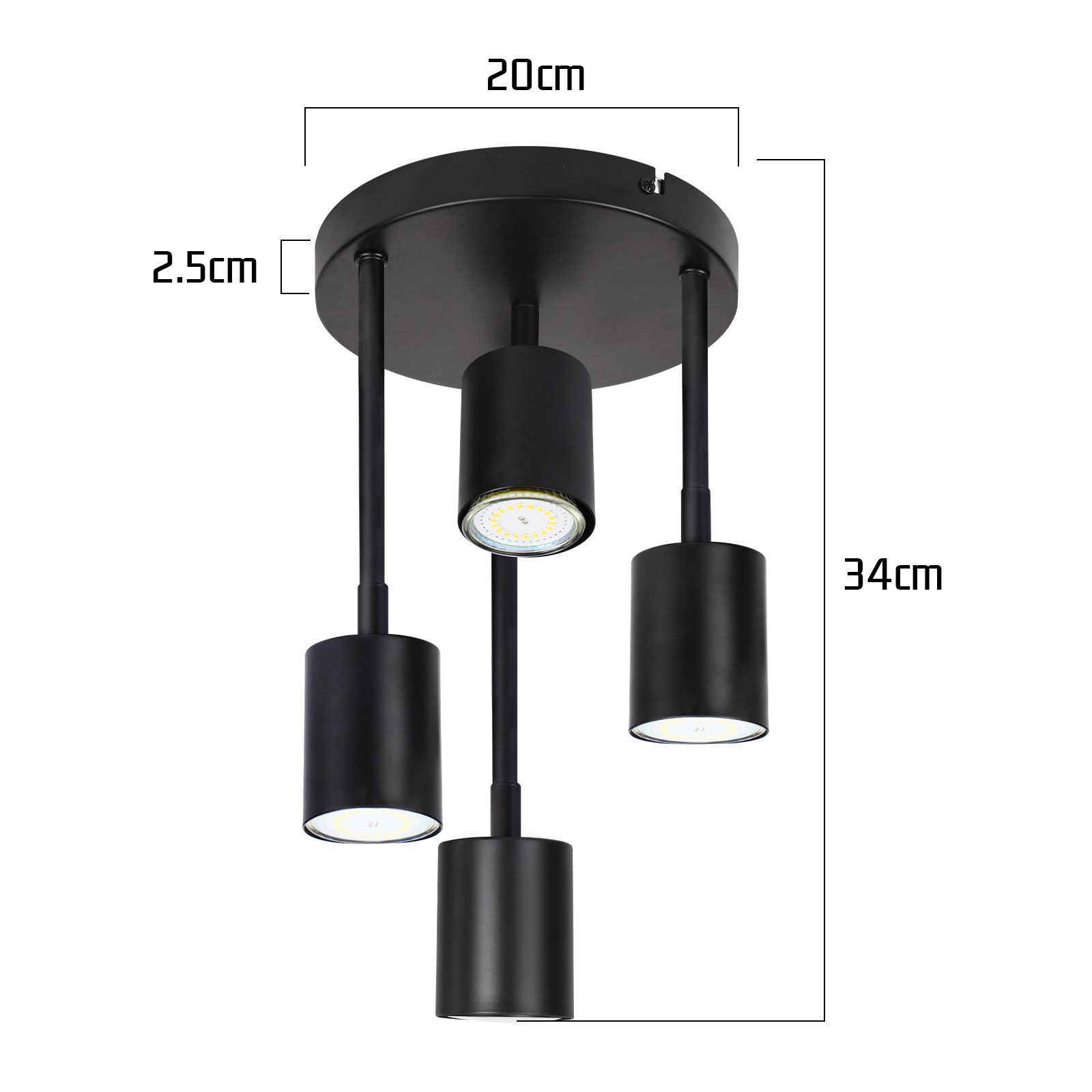 ZMH Spot de plafond 4 ampoules plafonnier noir orientable LED GU10 lampe de cuisine 350° - 5