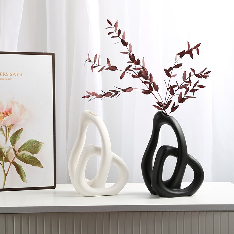 Vase en céramique blanc moderne, décoration intérieure esthétique et minimaliste pour salon, chambre et cuisine (blanc) - 5