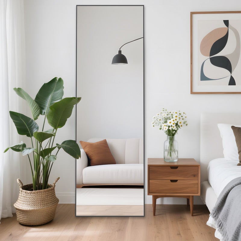 Specchio a figura intera, 162 x 52 cm, specchio autoportante con supporto, specchio quadrato a figura intera, nero, autoportante o inclinabile. - 9