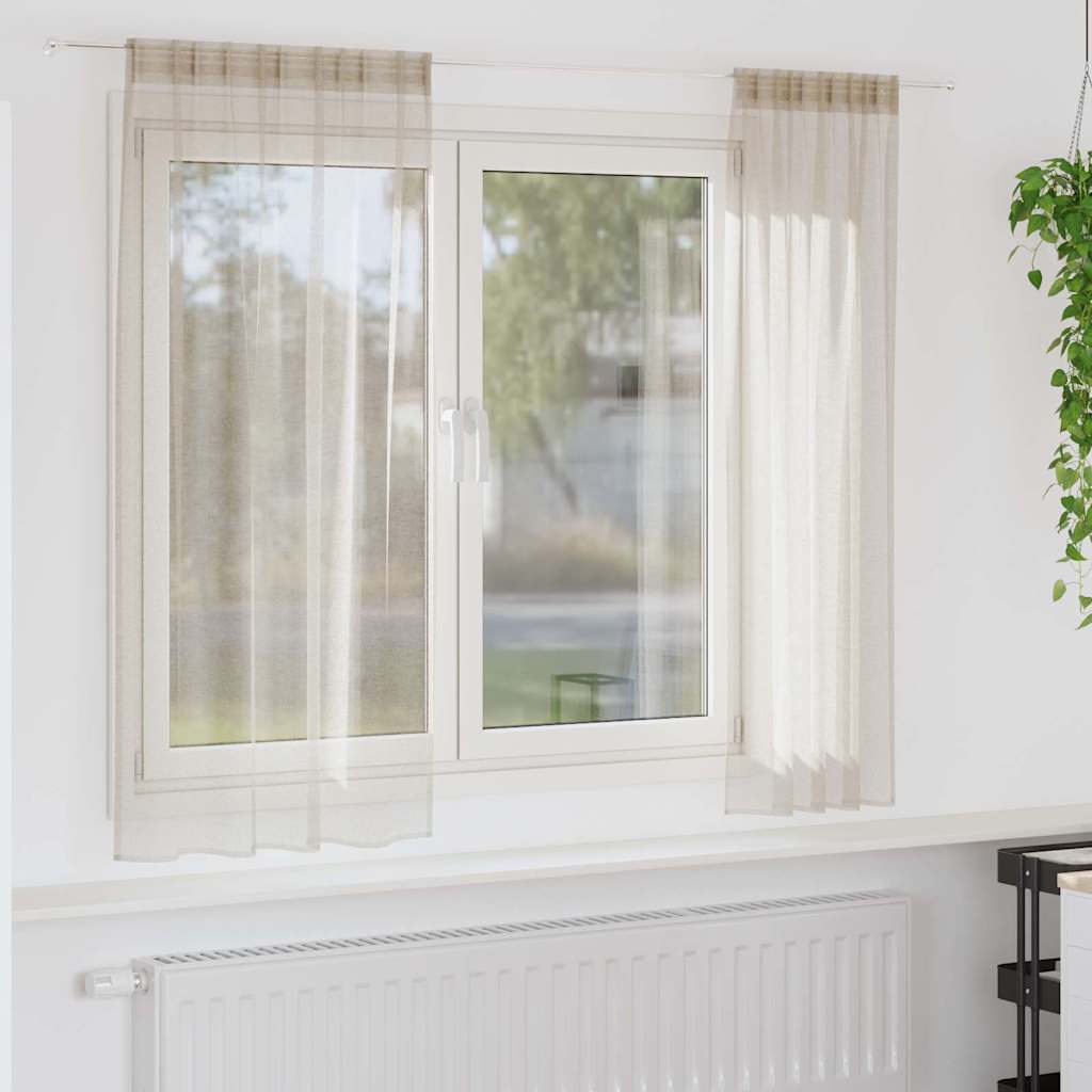 Firany Voile z zasłonami 2 pcs piaskowy 175 x 140 cm Poliester vidaXL