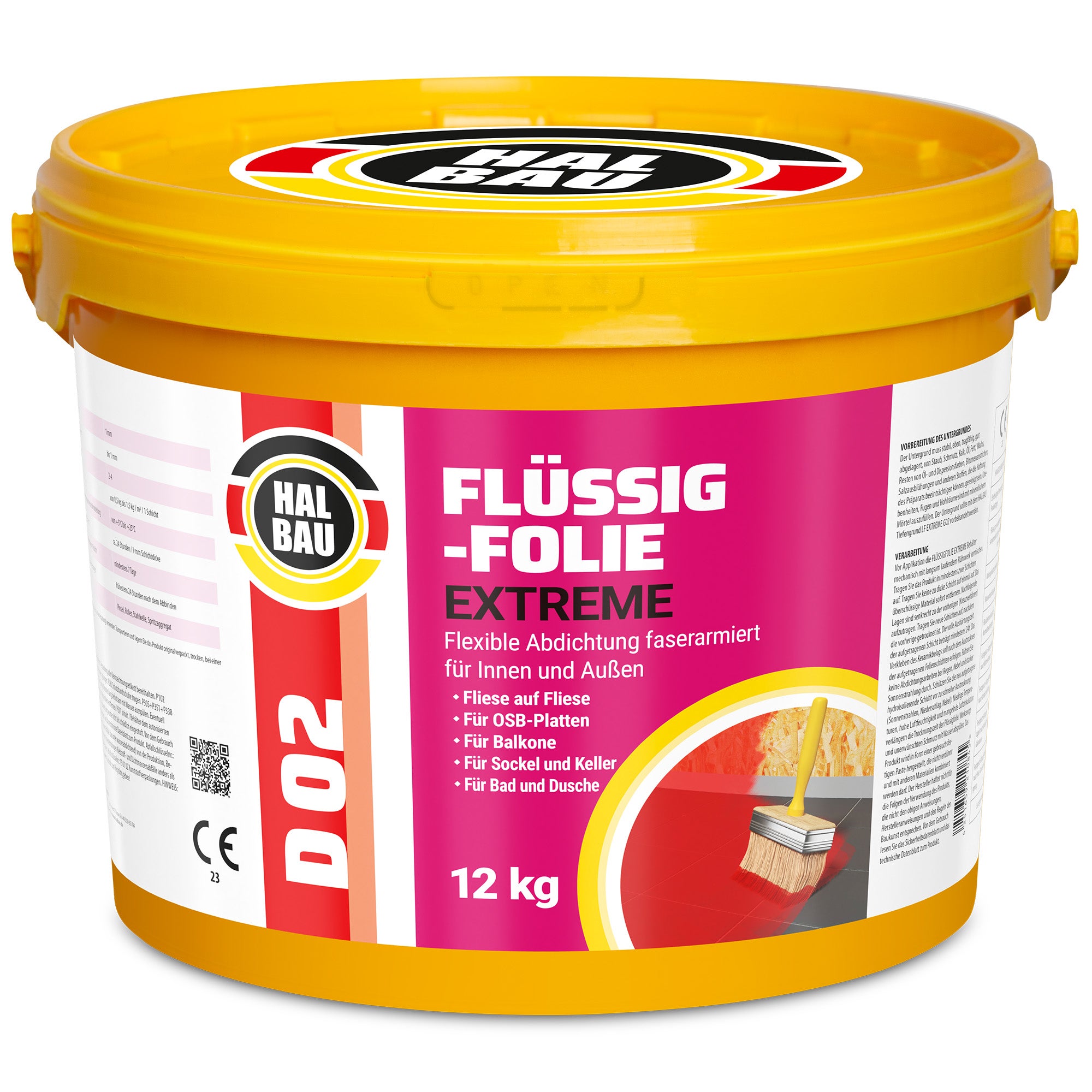 Film liquide Extreme étanchéité salle de bain membrane d'étanchéité + rouleau peinture 10cm D02 - 12KG - 2