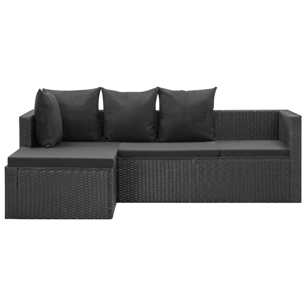 Salon de jardin 4 pcs Noir avec coussins Résine tressée - 4