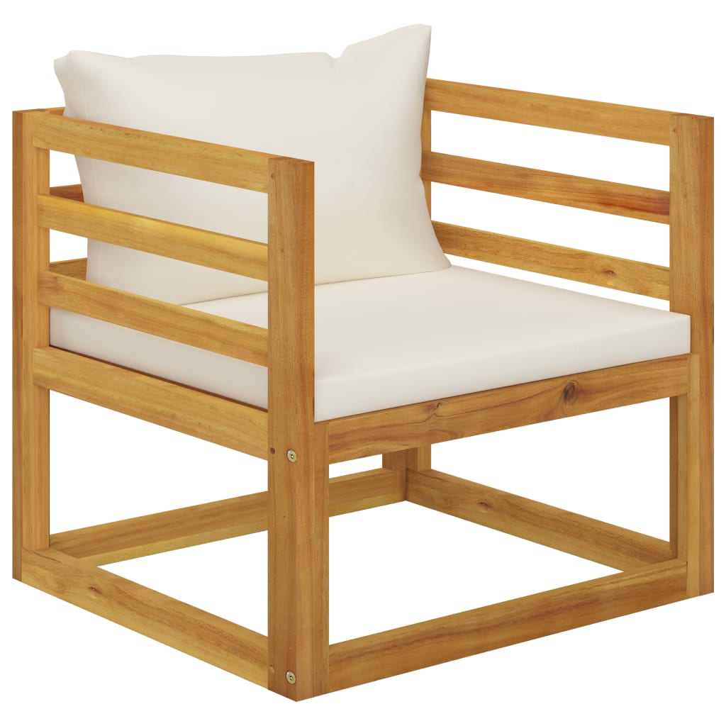 Salon de jardin 5 pcs avec coussin Crème Bois d'acacia solide 4 - 7