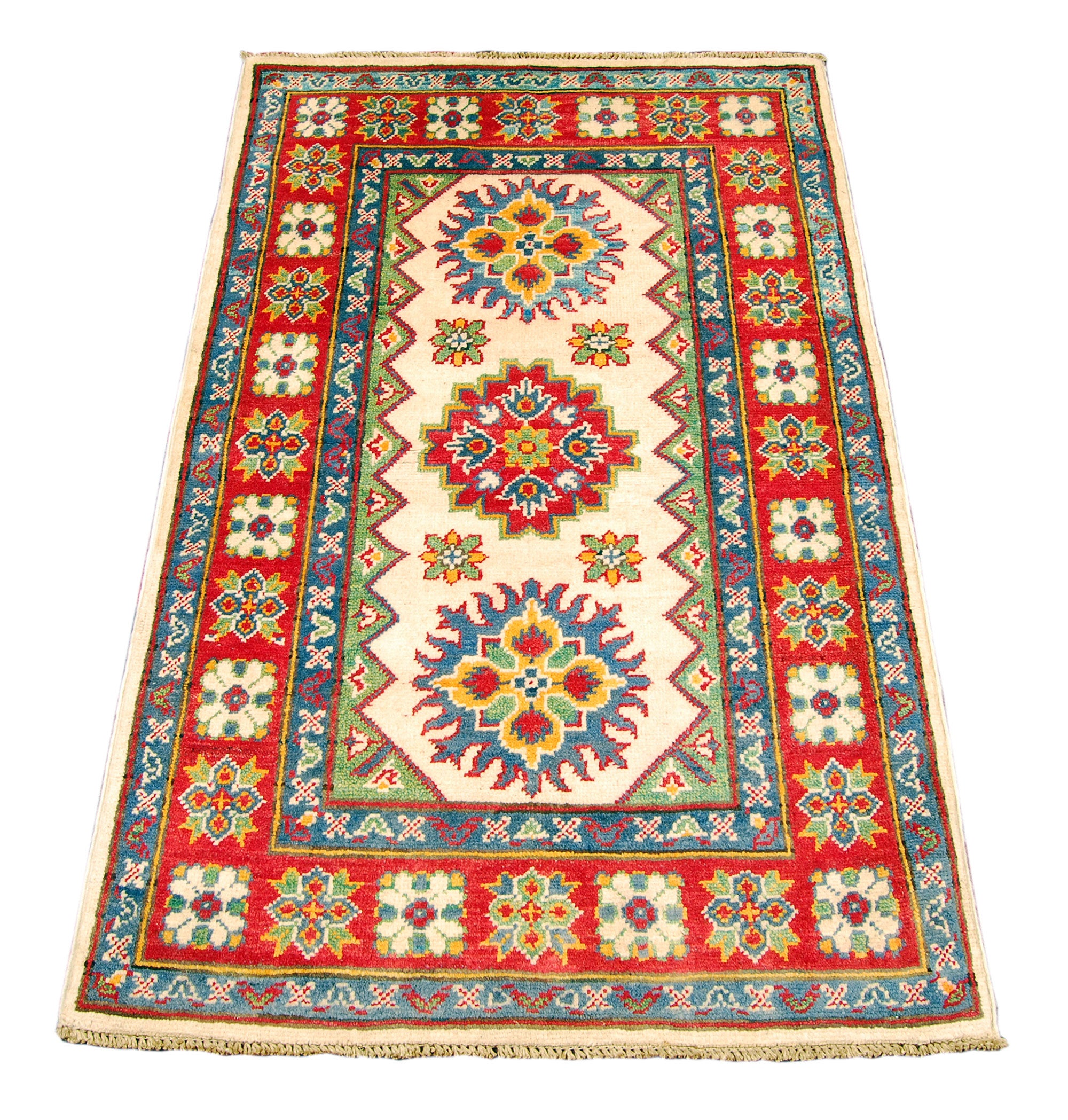 Dywan prostokątny tkany ręcznie Ghazni Chubi w kolorach beżowych 126x77 cm