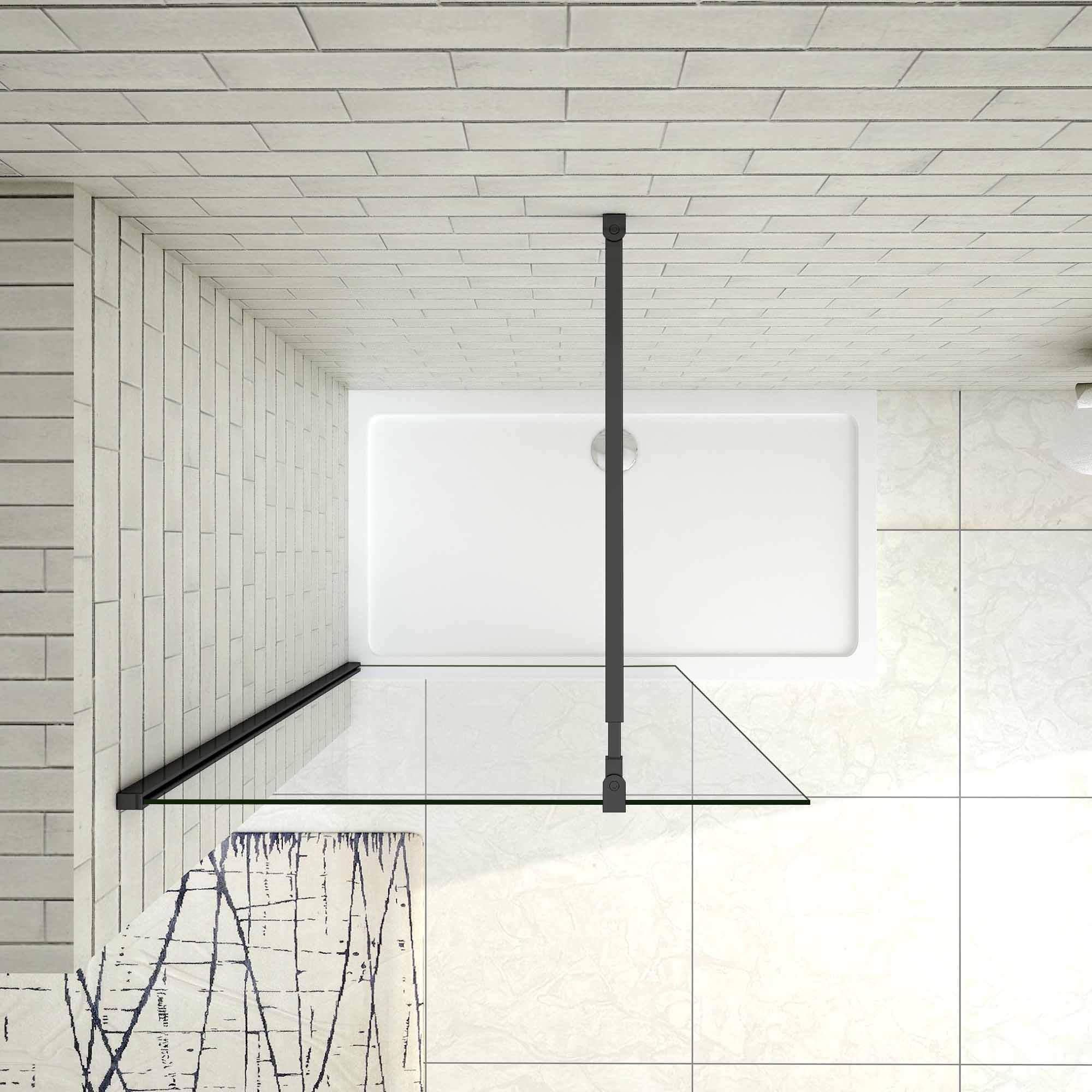 AICA Painel de duche Fixo de folha única Vidro Anti-calcário 8mm com Barra ajustável 73-120cm Perfil Preto fosco Tamanho(58-60)x200cm - 3