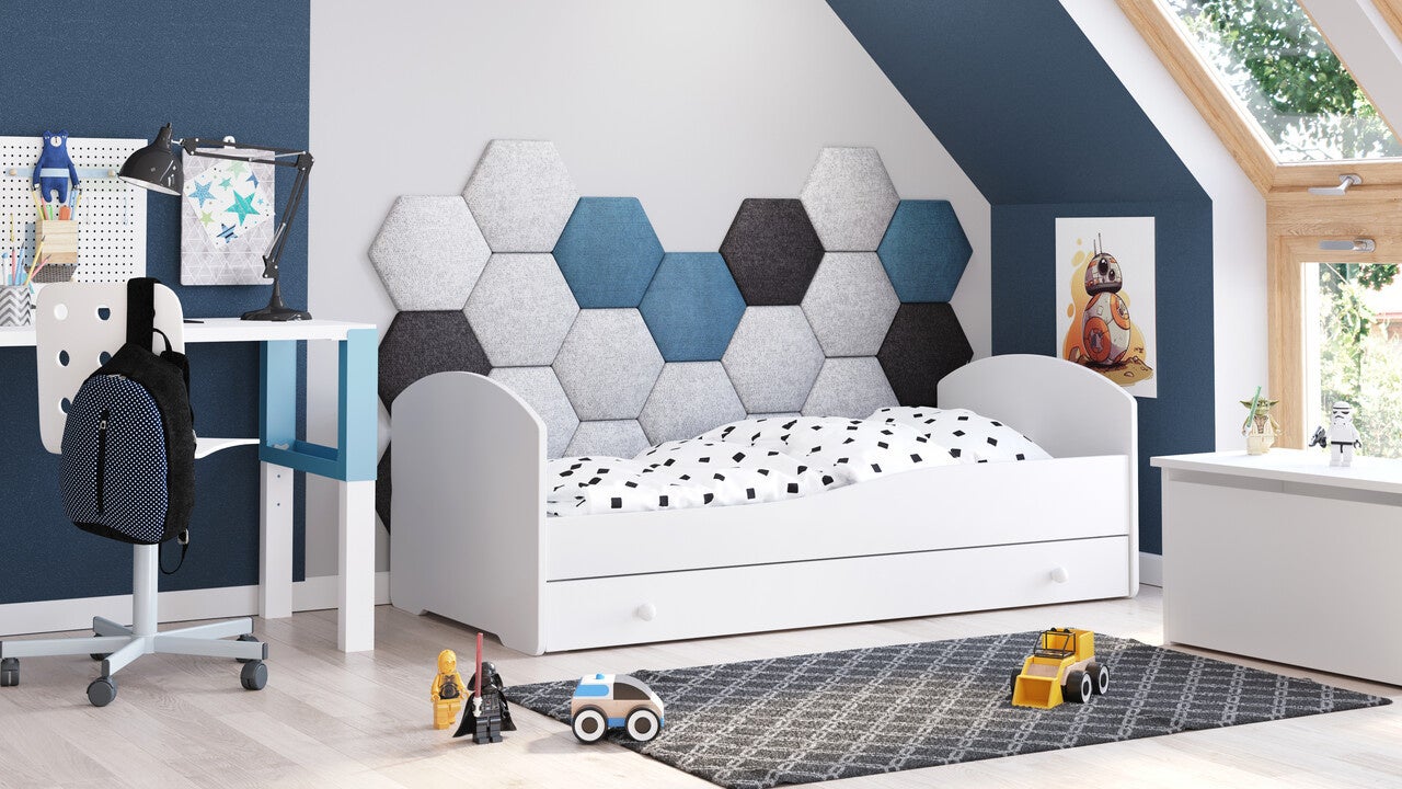 Łóżko wysuwane w stylu skandynawskim, kolor biały, 160x80 cm z szufladą – W zestawie materac piankowy, stelaż i kompletna konstrukcja