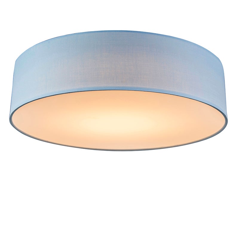Qazqa nowoczesny plafon z tkaniny - Drum Led - niebieski, okrągły, led zintegrowana 20w zestawie, Integrated led, 2700k, ciepła