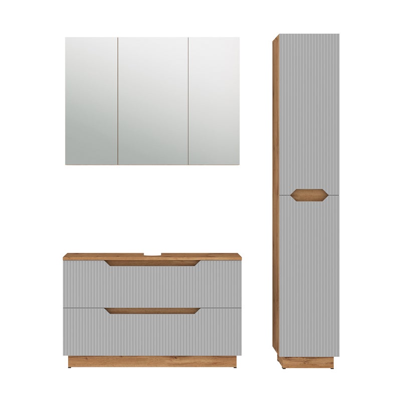 Vicco Zestaw mebli łazienkowych Lotta, Dąb/szary w paski, 3 części