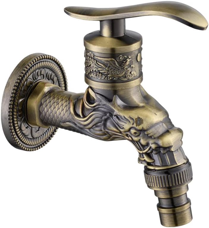 Antyczny kran zewnętrzny z brązu z rzeźbionym wzorem smoka - Mosiężny kran ogrodowy do pralki i mopa