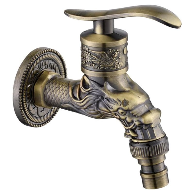 Antyczny kran zewnętrzny z brązu z rzeźbionym wzorem smoka - Mosiężny kran ogrodowy do pralki i mopa