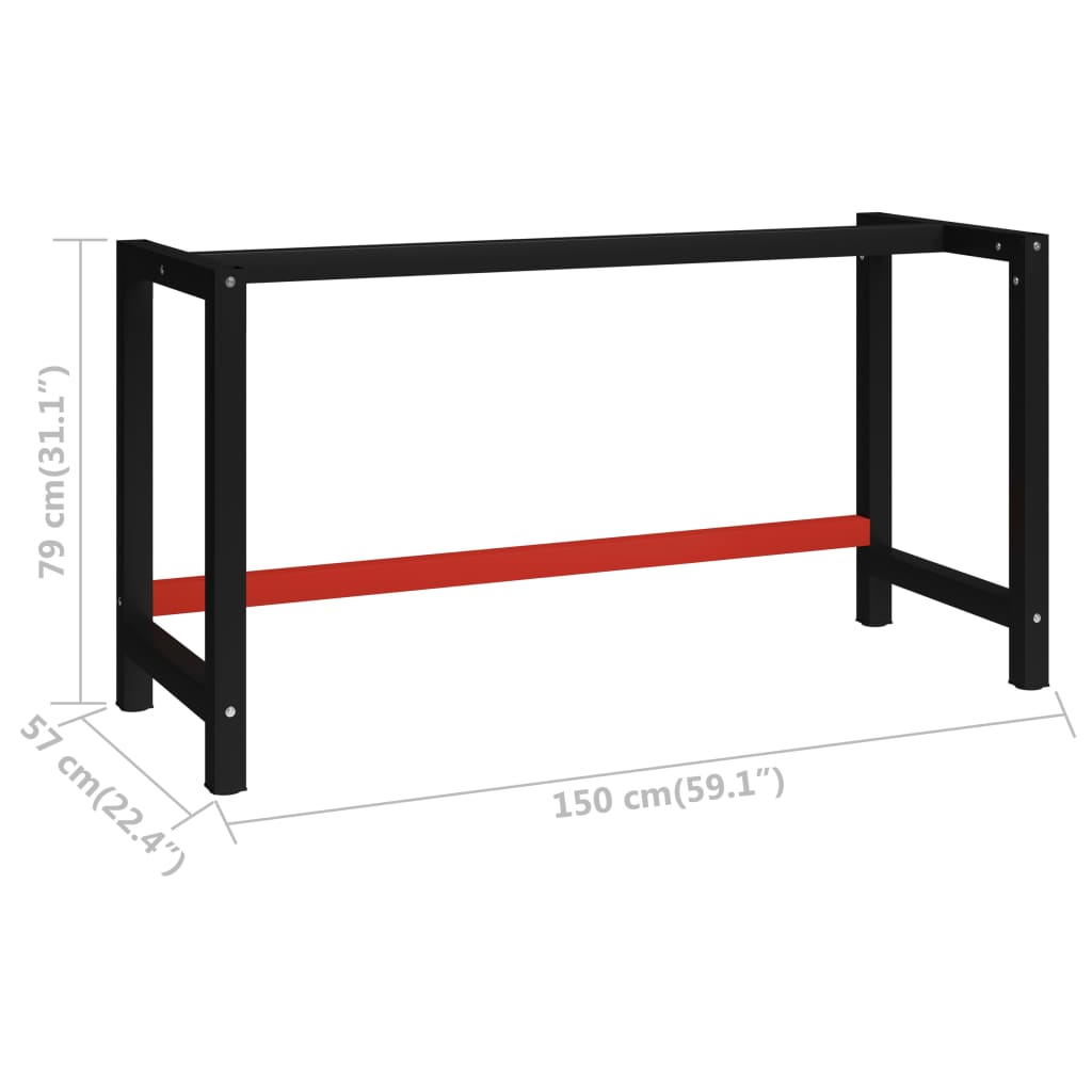 vidaXL Cadre de banc de travail Métal 150x57x79 cm Noir et rouge - 7