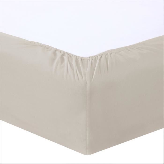 VISION Drap housse 100% coton - 180x200 cm - Mastic - 4