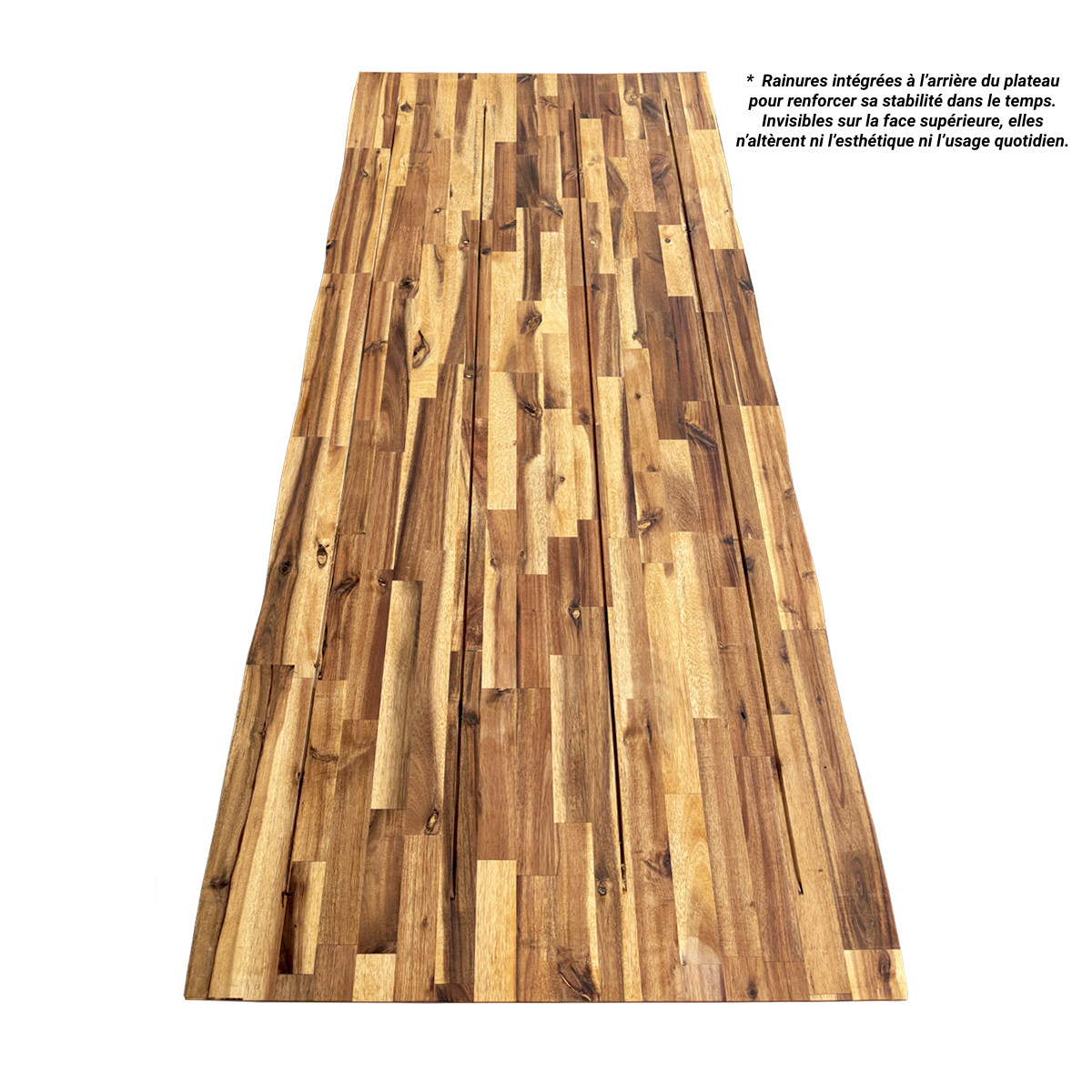 Plateau de Table Acacia bord naturel pré-huilé Teck, L.180 cm x l.80 cm, Ep.26 mm - 4