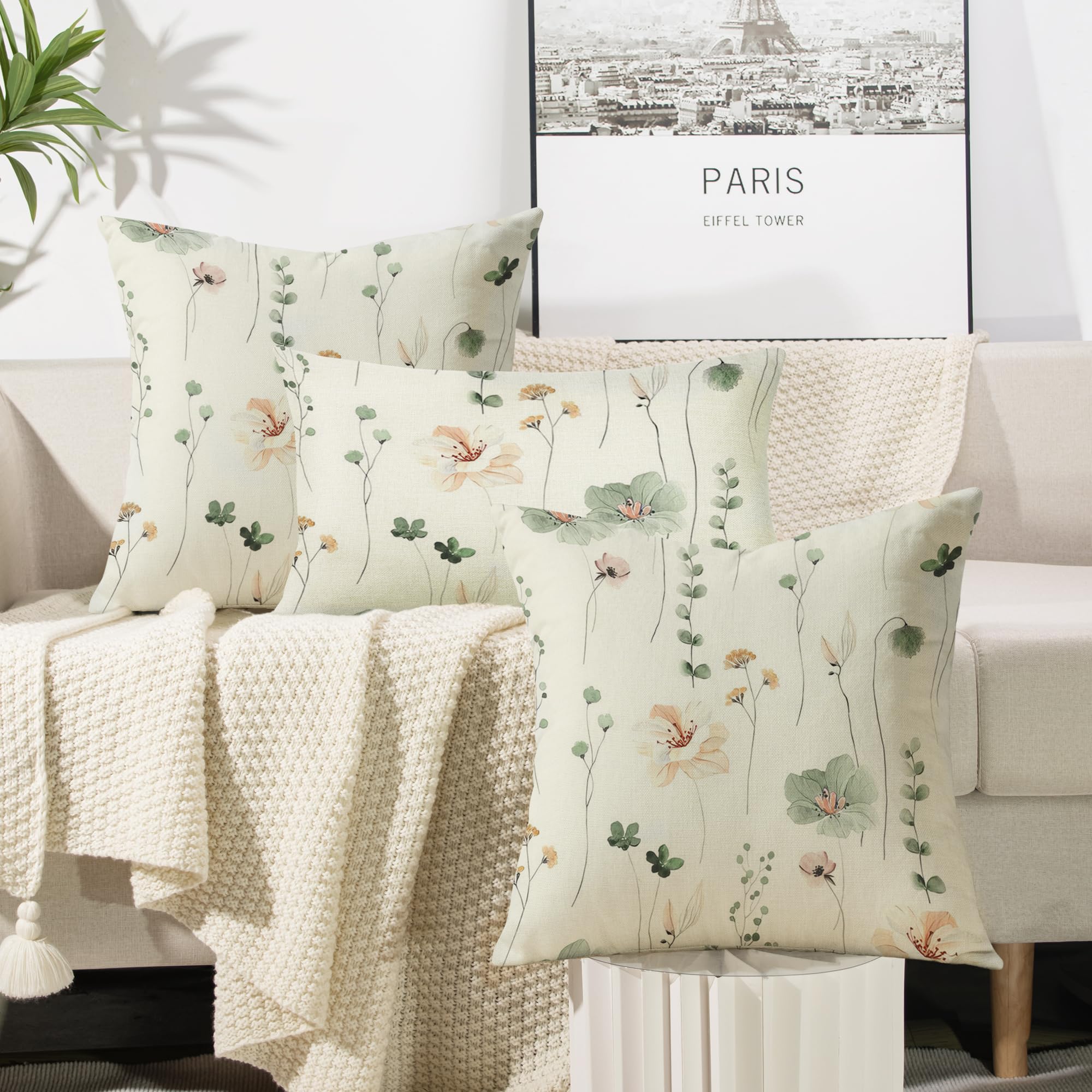 Conjunto de 2 capas de almofada decorativas, estampado floral em aguarela, adequadas para sofás, quartos e salas de estar, 40 x 40 cm - 4