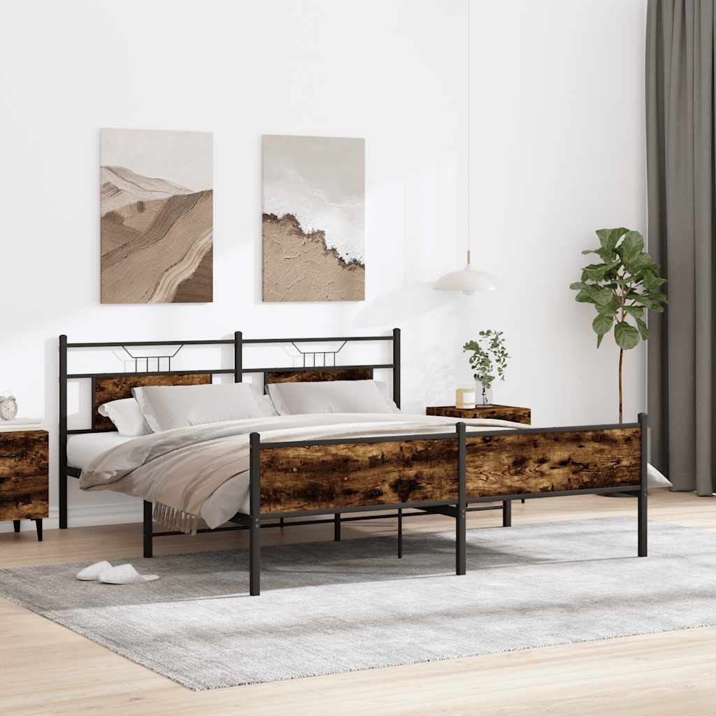 Metalowa rama łóżka, bez materaca, przydymiony dąb, 160x200 cm vidaXL