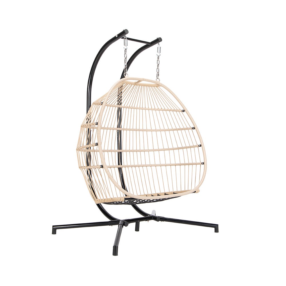Fauteuil suspendu HOME DELUXE LOMA – pliable, 2 places, beige | Panier suspendu, chaise suspendue, mobilier de jardin, balancelle - 3