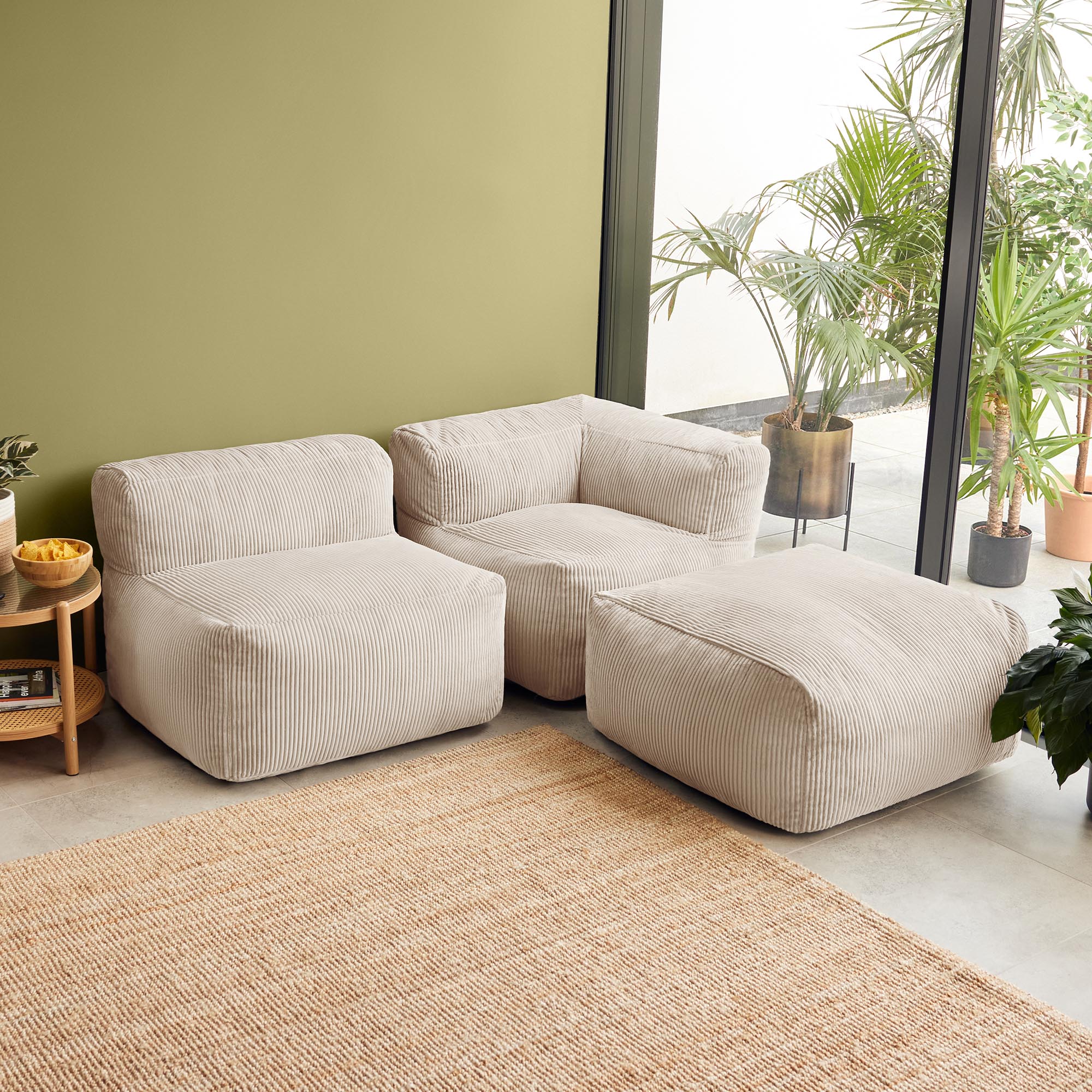 Pouf Icon repose-pieds modulaire en velours côtelé beige Oeko-Tex® - 10