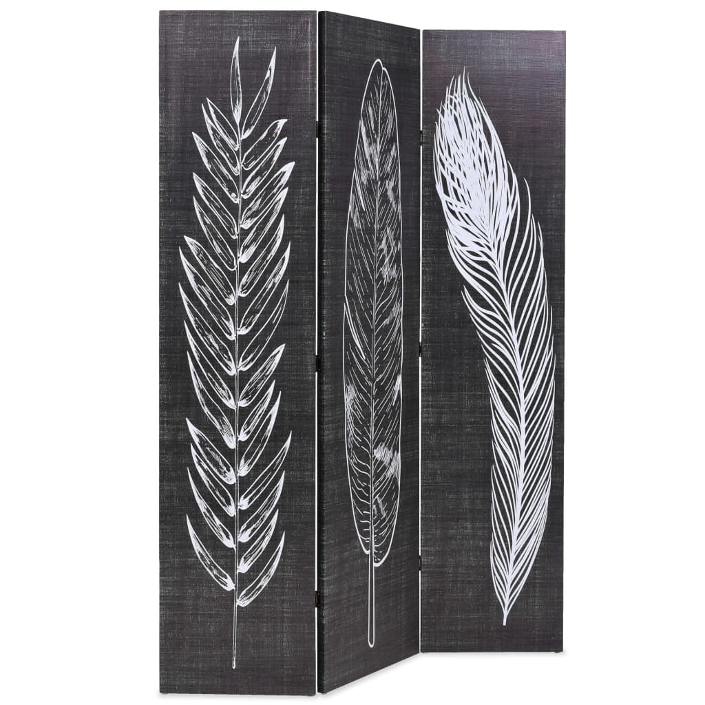 Biombo separador | biombo divisor | paravientos plegable 120x170 cm plumas blanco y negro cfw50612