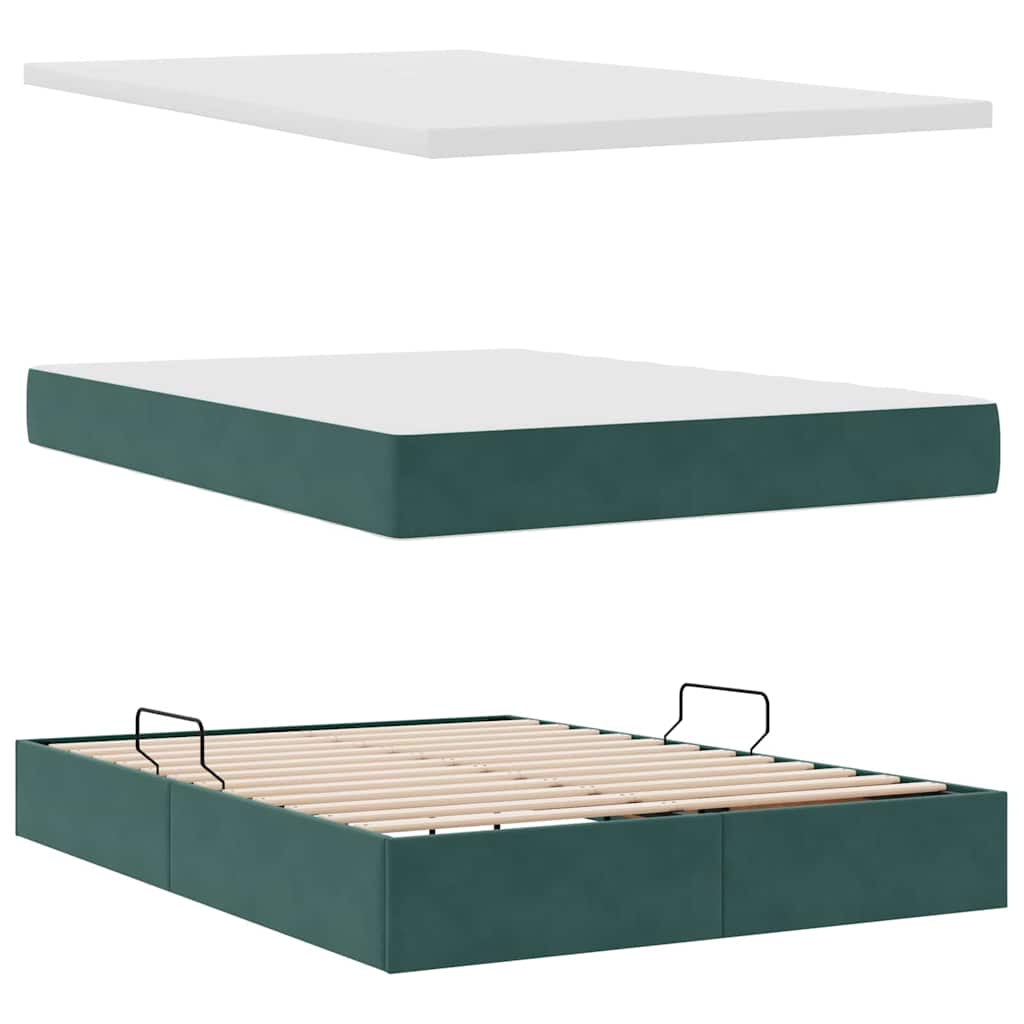Lit avec rangement, vert foncé, 140 x 200 cm, en velours - 8