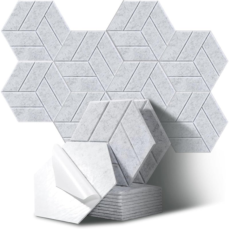 Sześciokątne panele akustyczne do studiów, biur i sal gier, opakowanie 12 szt., srebrne (30 x 26 x 0,9 cm)