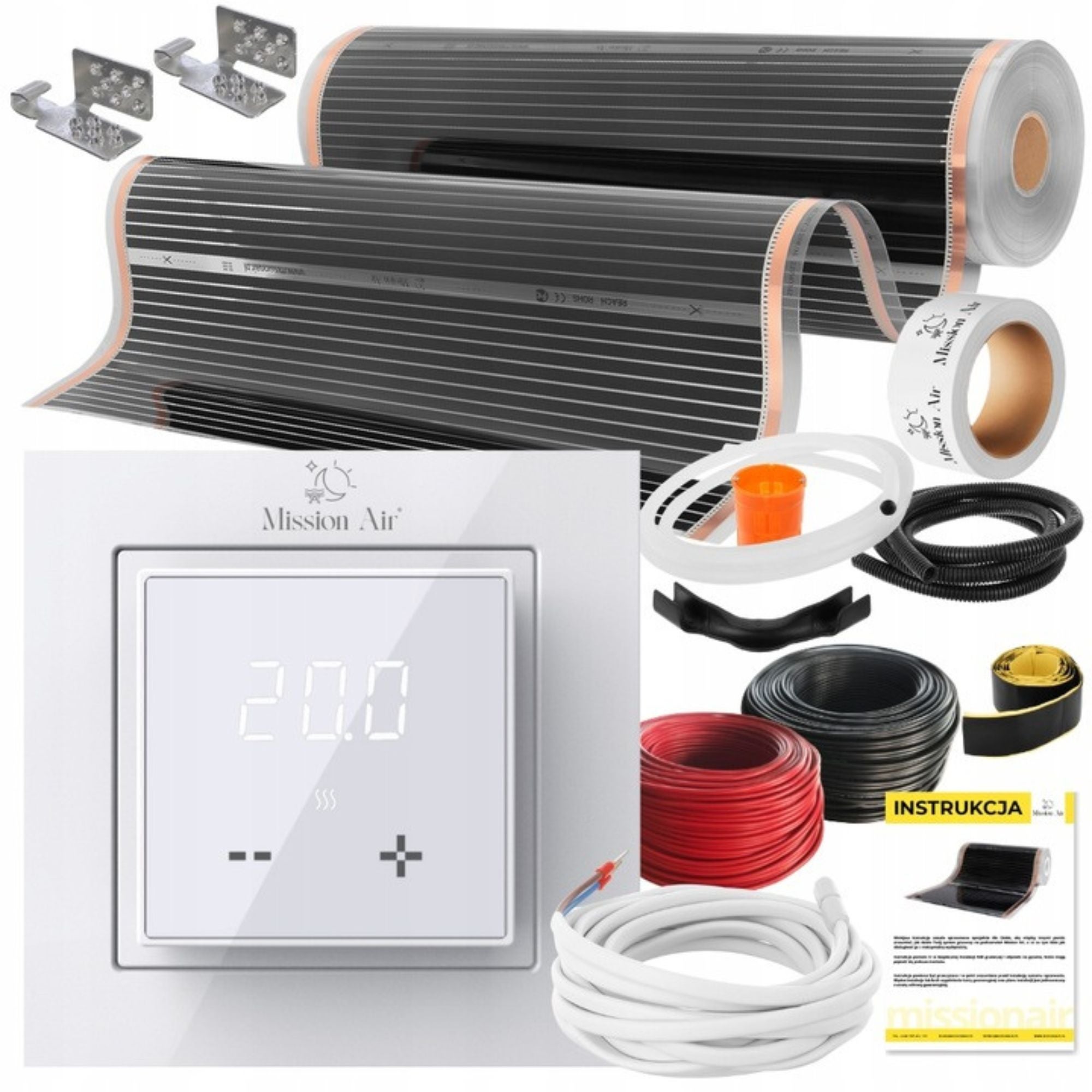 Zestaw folii grzewczych na podczerwień IR SILVER 160W 1m²,szer.100cm + Aries LCD Biały