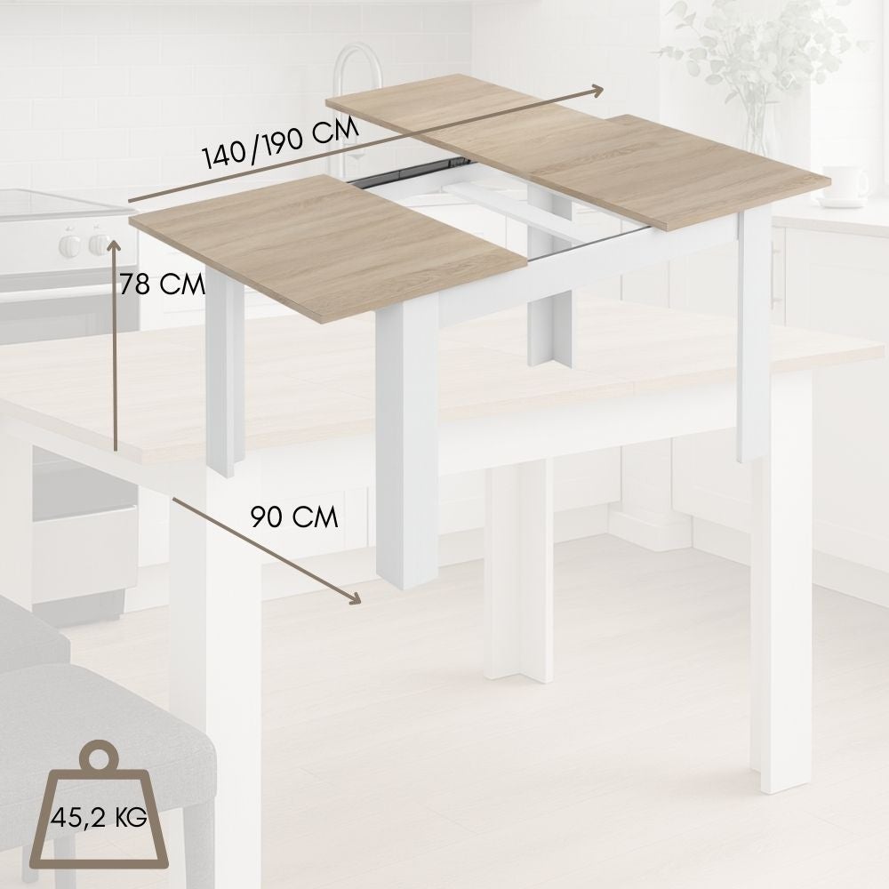 Tavolo da Pranzo Allungabile Moderno Ripiano Estensibile in Legno Melaminico Bianco Rovere cm 140/190x90x78h cm - 6