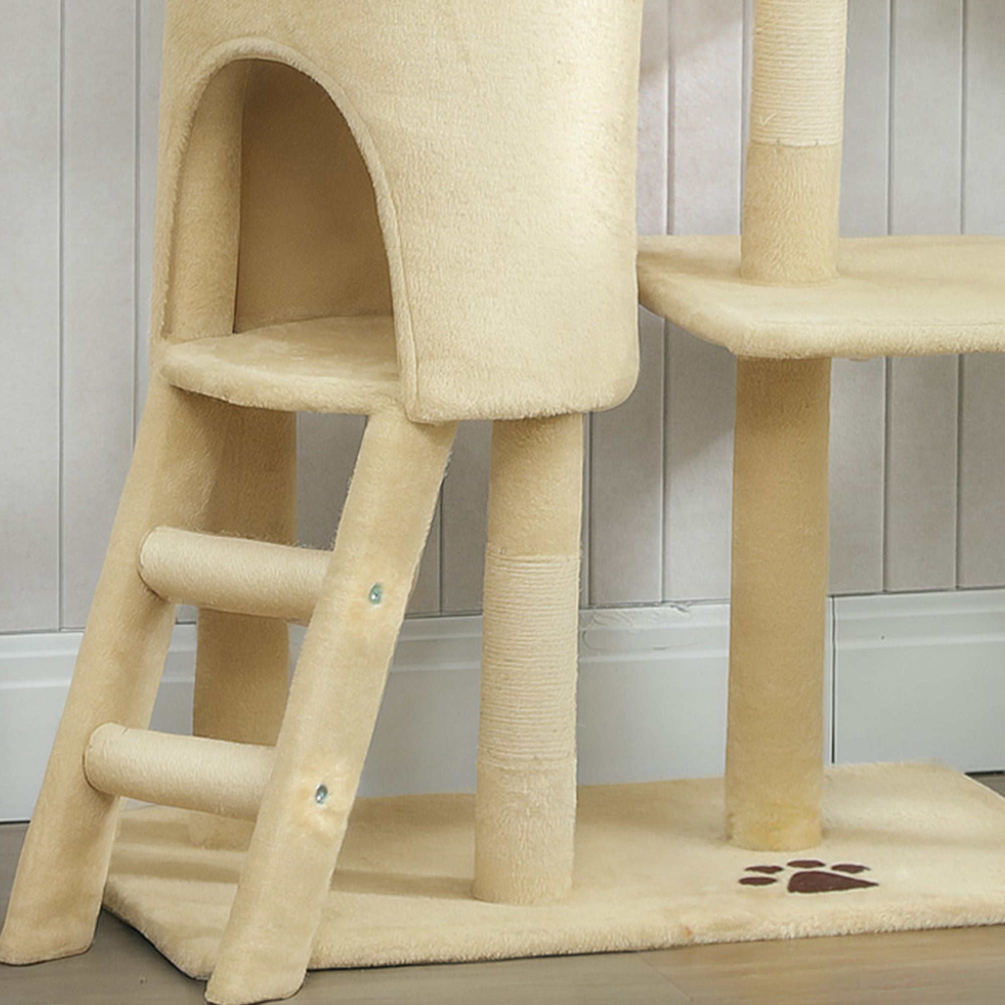 Árvore para Gatos PawHut em Aglomerado de Madeira Bege 60x35x134 cm D30-166V01BG - 5